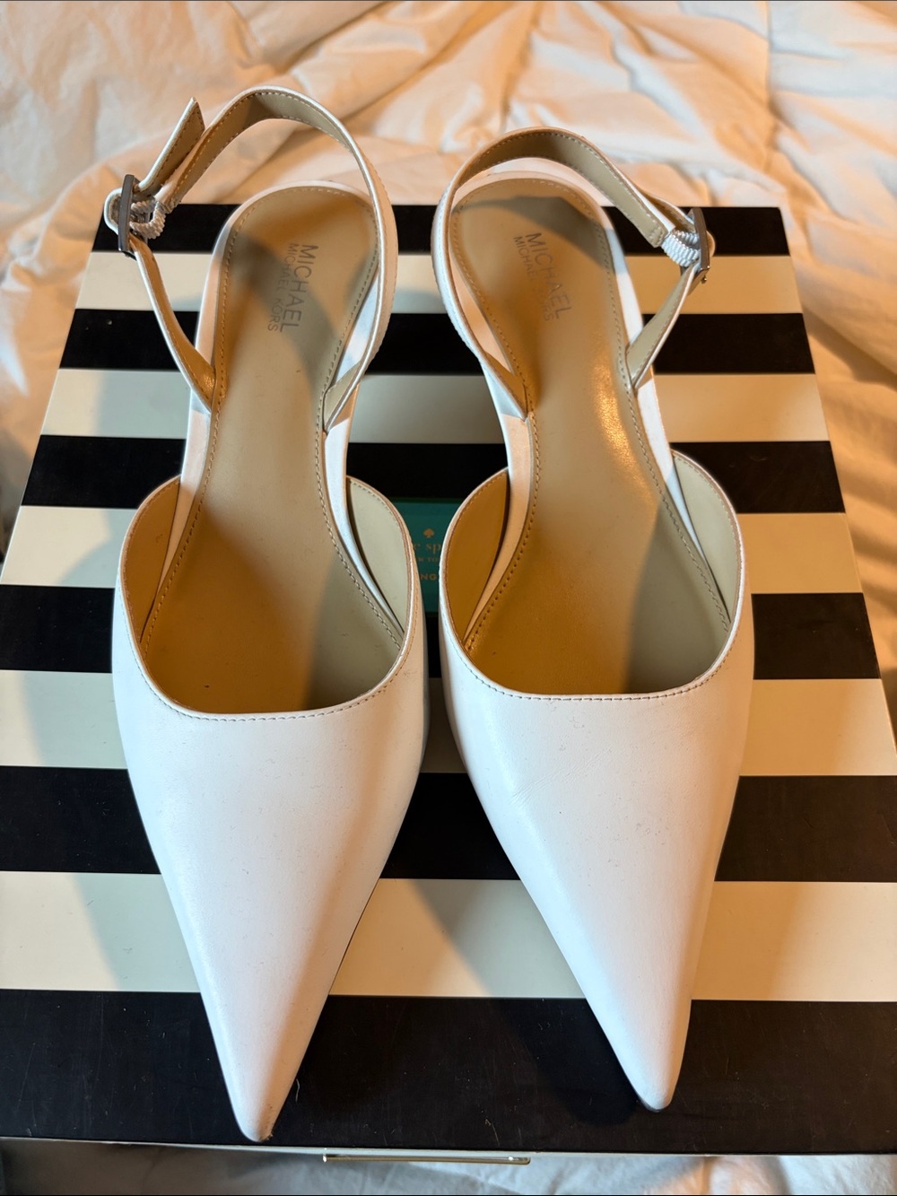 Michael Kors White Pointed Slingback Mules